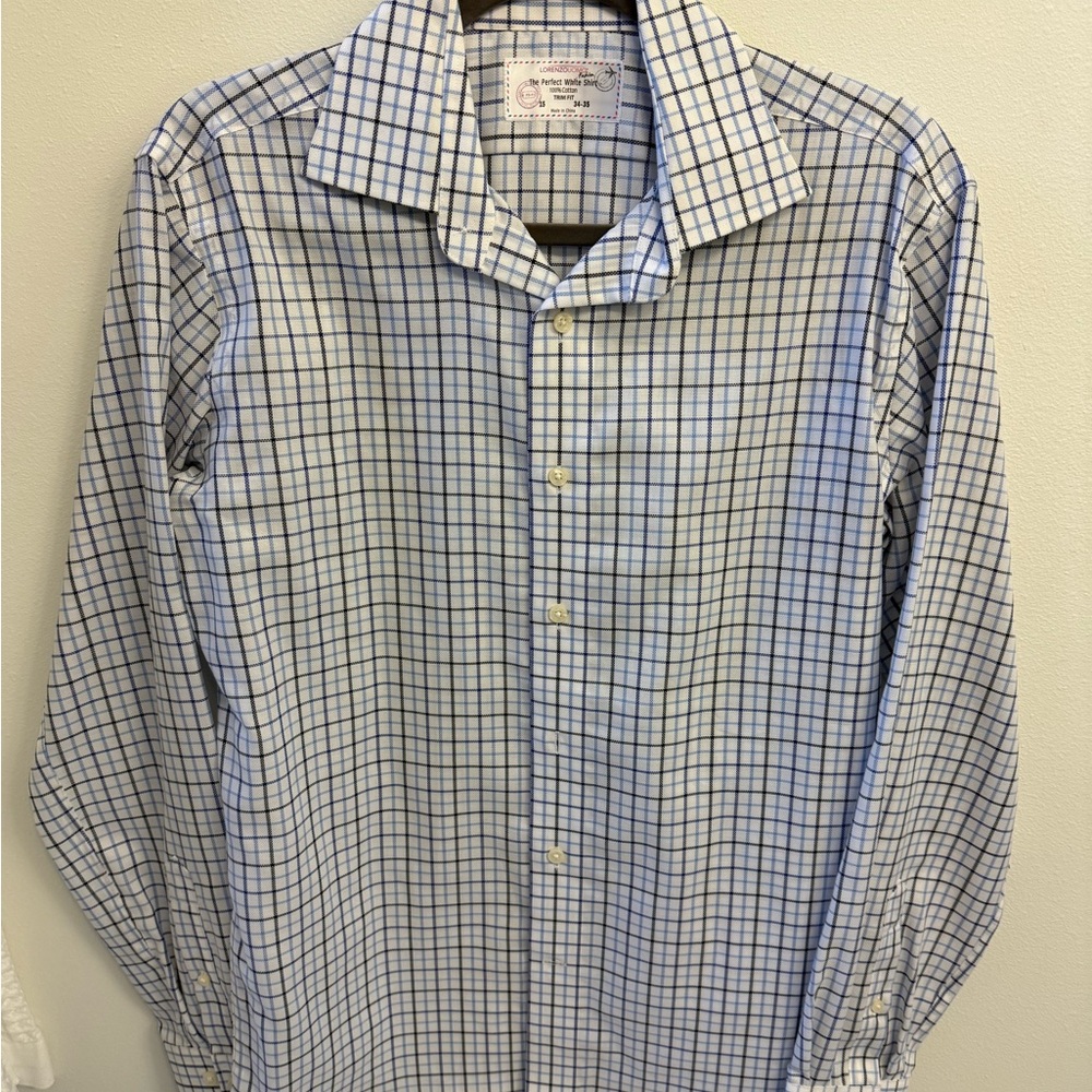 Lorenzo Uomo Blue and White Dress Shirt Classic Check Pattern